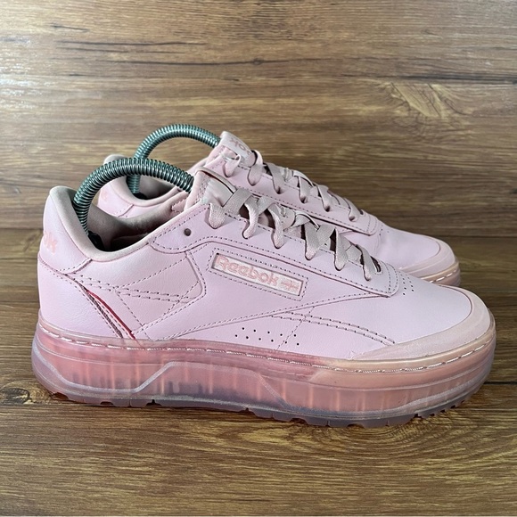 REEBOK CLUB C Double Geo Pink Leather Low Top Sneakers Women’s Size 8 Shoes - Picture 1 of 11